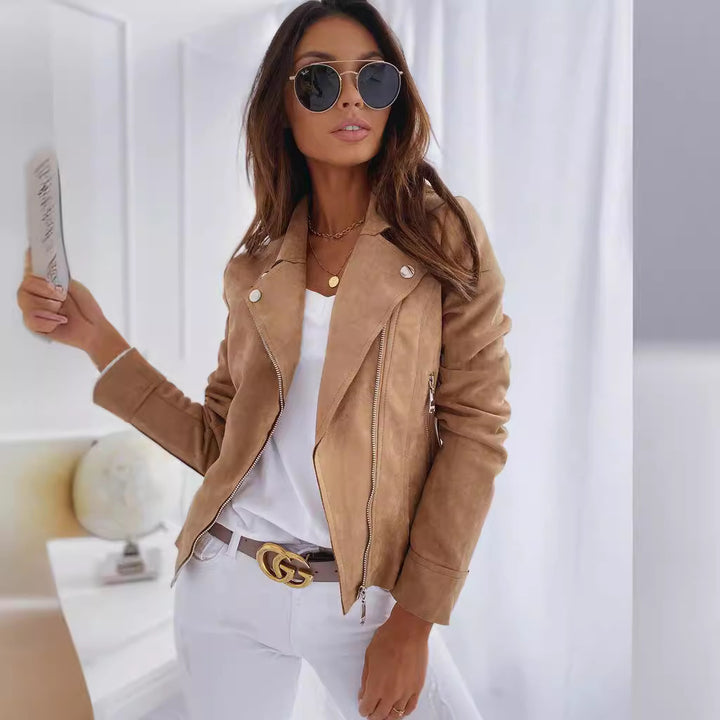 Damen Lederjacke im Biker-Stil mit asymmetrischem Reißverschluss Drune