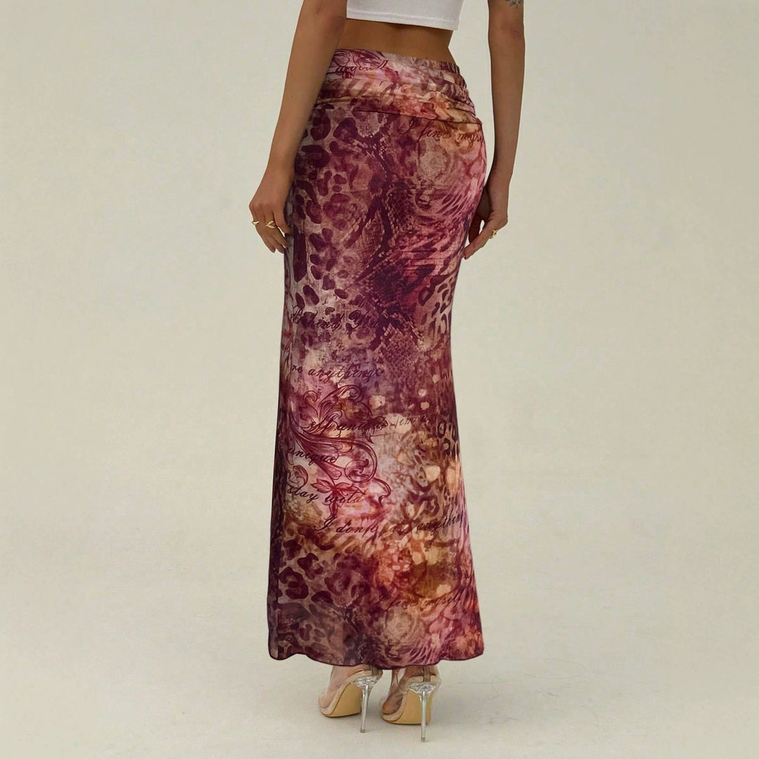 Damen nan schmaler Maxirock mit gerafftem Bund und Allover-Print Drune