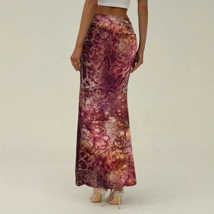 Damen nan schmaler Maxirock mit gerafftem Bund und Allover-Print Drune