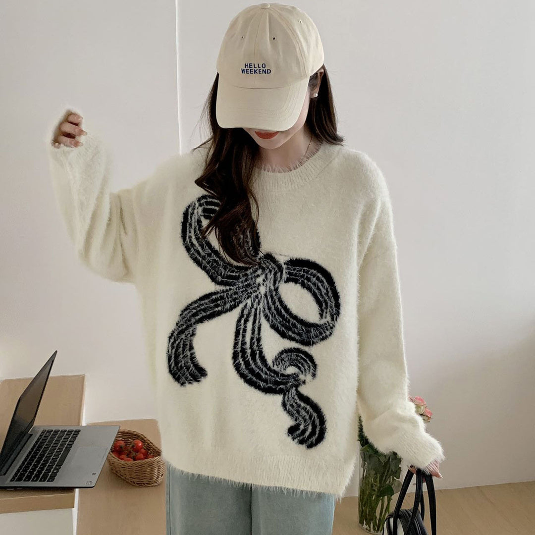 Damen Kuscheliger Pullover mit dekorativem Schleifenmuster Drune