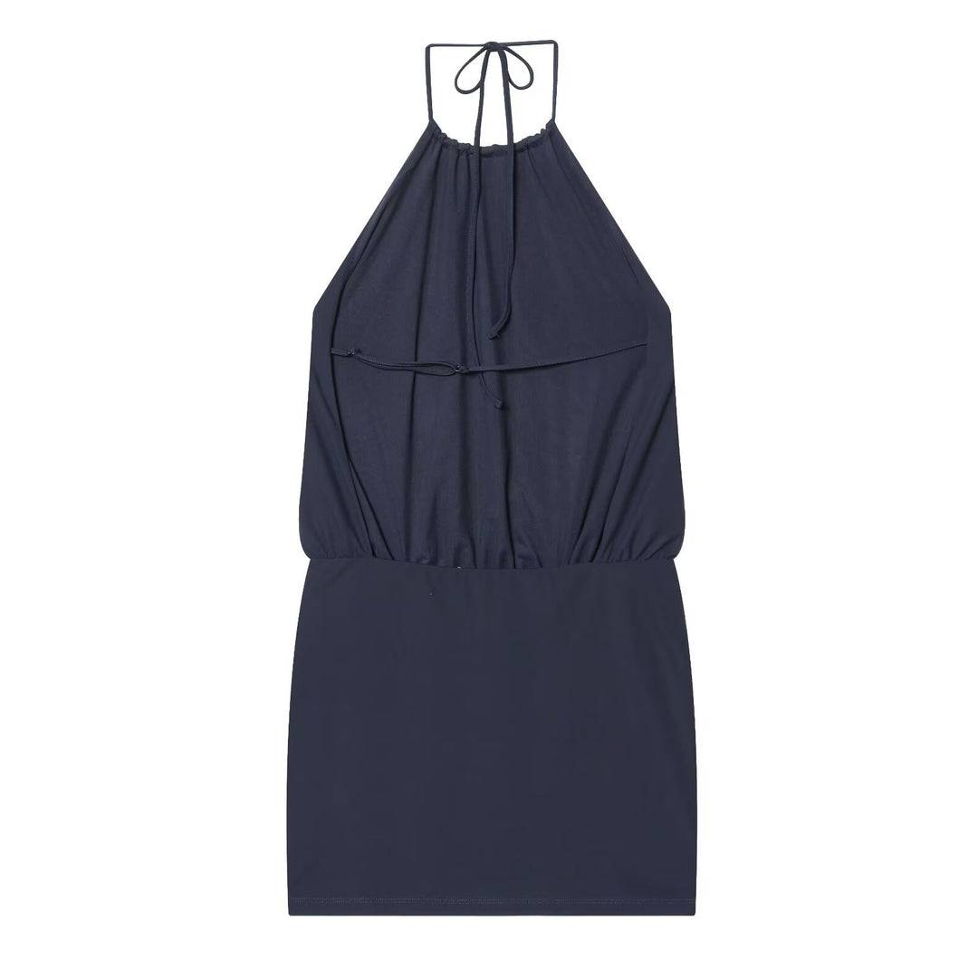 Damen luftiges Halterneck-Kleid mit elastischem Taillenbund Drune
