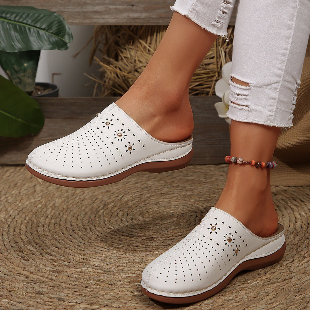 Damen bequeme Clogs mit atmungsaktiven Löchern und eleganten Verzierungen Drune