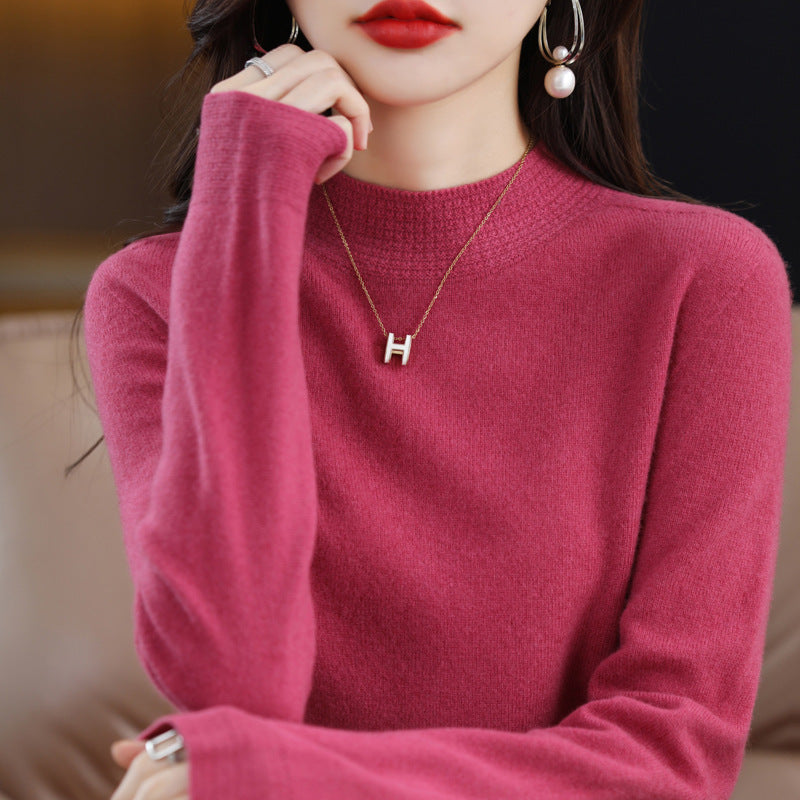 Damen Leichter Feinstrick-Mockneckpullover mit strukturierter Kragenblende Drune