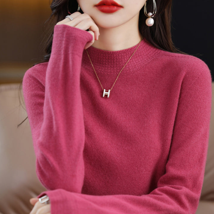 Damen Leichter Feinstrick-Mockneckpullover mit strukturierter Kragenblende Drune