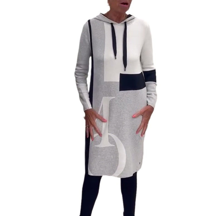 Damen Kapuzenkleid mit grafischem Muster und seitlichen Taschen Drune