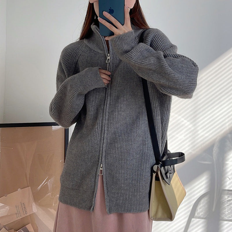 Damen Strickjacke mit Stehkragen und Reißverschluss Drune