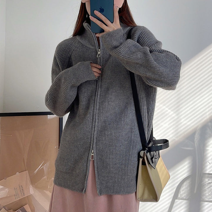 Damen Strickjacke mit Stehkragen und Reißverschluss Drune