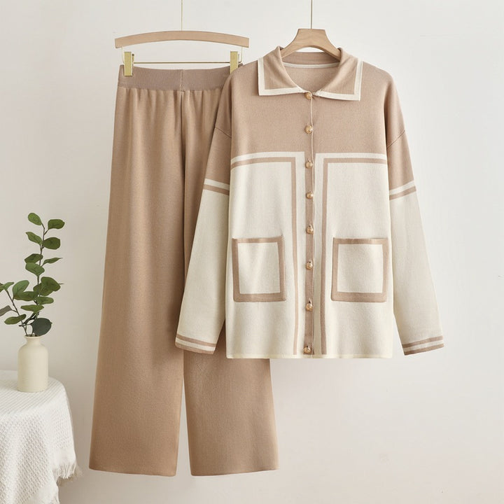 Damen gemütliches Strick-Loungewear-Set mit Taschen Drune