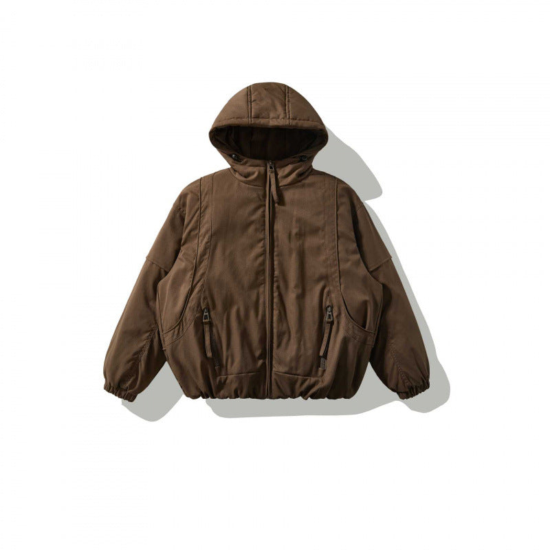 Unisex Oversize Stepp-Bomberjacke mit hoher Kapuze, geformten Pattentaschen und elastischem Saum Drune