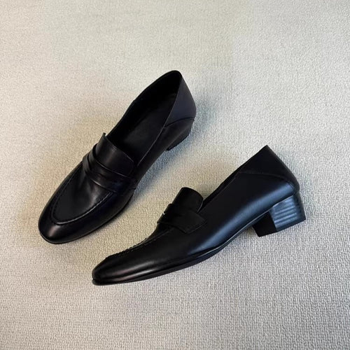 Damen Glattleder-Loafer mit niedrigem Blockabsatz und klassischem Penny-Steg Drune