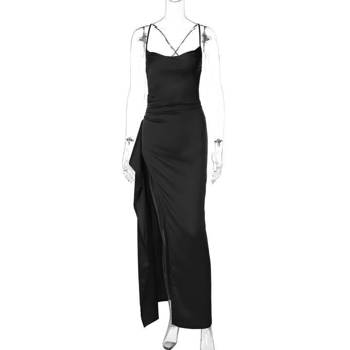 Damen Elegantes Satin-Maxikleid mit verführerischem Schnitt Drune