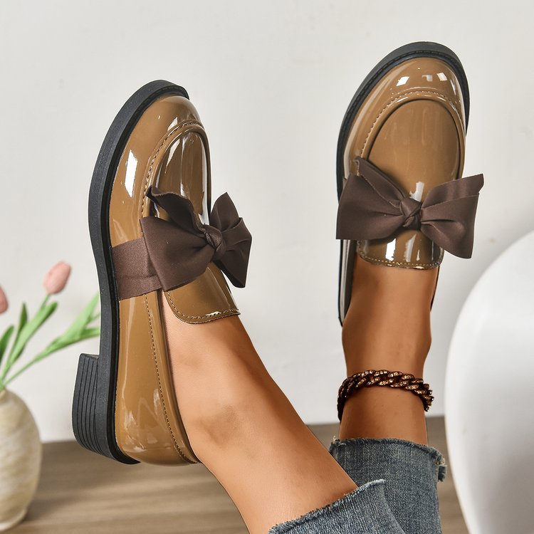 Damen Loafer mit Karo‑Muster und Schleifenapplikation Drune