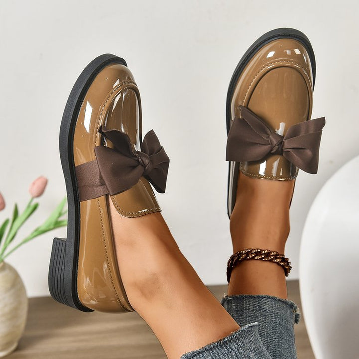 Damen Loafer mit Karo‑Muster und Schleifenapplikation Drune