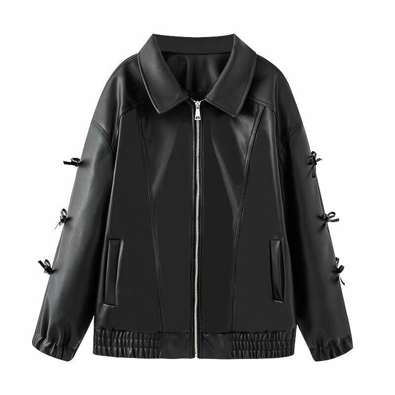 Damen modische Lederjacke mit elastischem Bund Drune