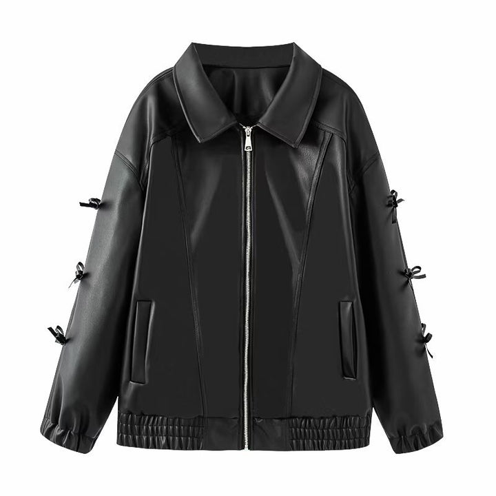 Damen modische Lederjacke mit elastischem Bund Drune