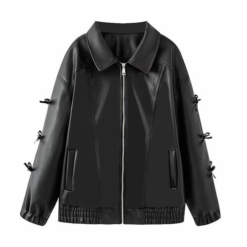 Damen modische Lederjacke mit elastischem Bund Drune