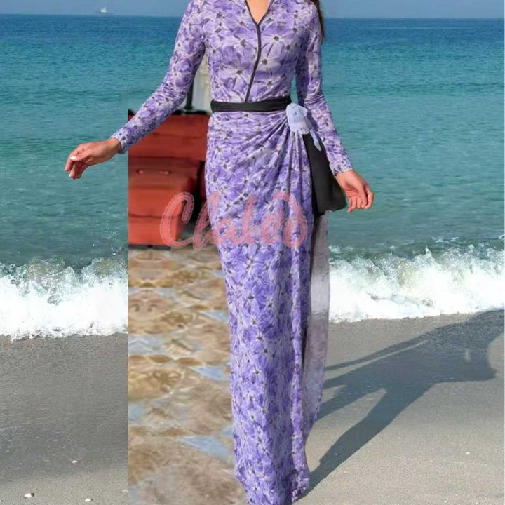 Damen elegantes Strandkleid mit floralem Muster Drune