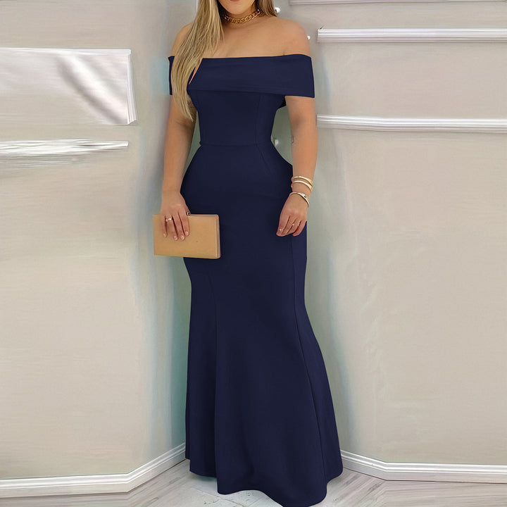 Damen elegantes schulterfreies Maxikleid mit figurbetontem Schnitt Drune