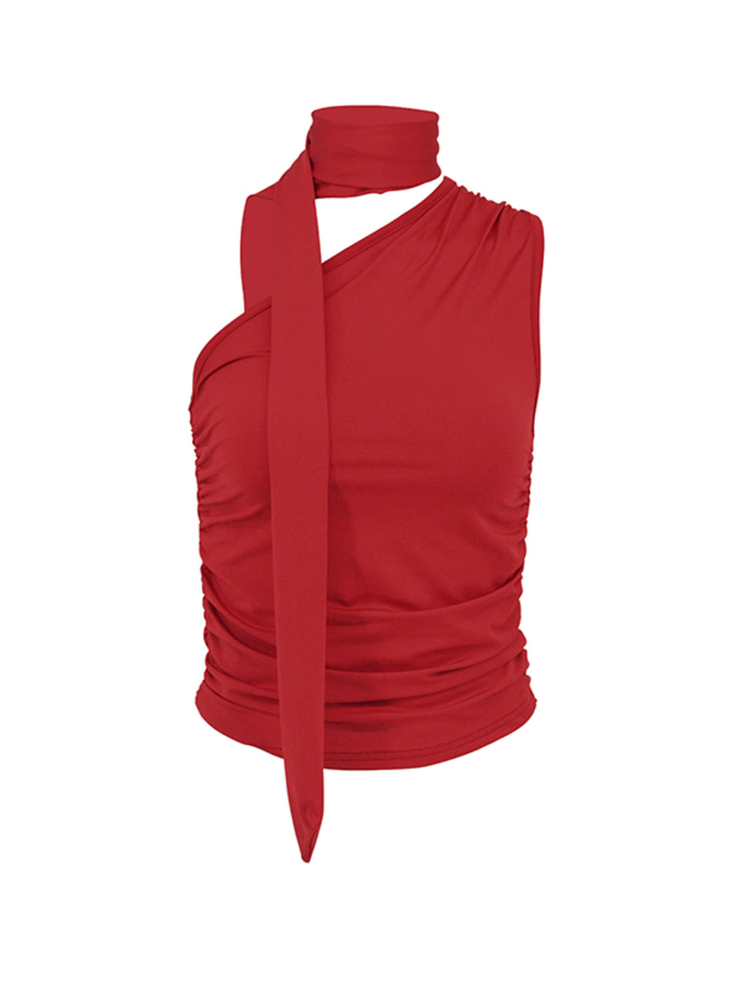 Damen asymmetrisches Top mit bindbaren Schlaufen und Raffung Drune