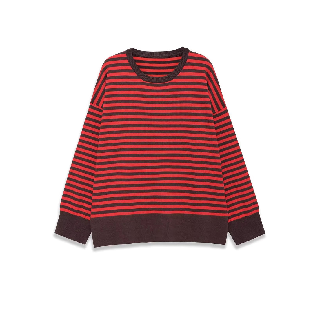 Damen Gestreifter Oversize-Pullover mit kontrastbesetzten Bündchen Drune