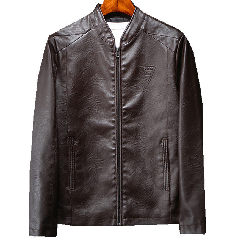 Herren Schlanker Kunstleder-Zipblouson mit minimalistischem Stehkragen und Doppelnahtdetails Drune