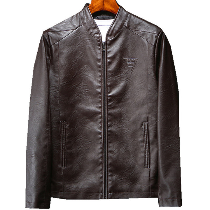 Herren Schlanker Kunstleder-Zipblouson mit minimalistischem Stehkragen und Doppelnahtdetails Drune
