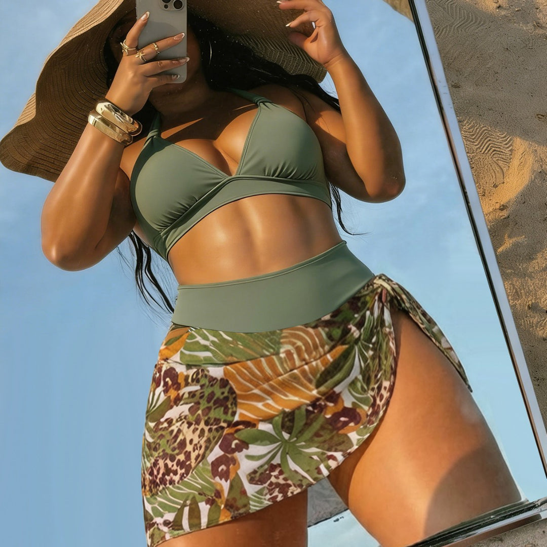 Damen Triangel-Bikini-Set mit Wickelrock und verstellbaren Trägern Drune