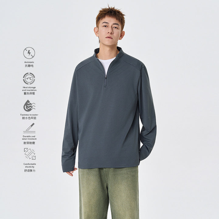 Herren Atmungsaktives Halfzip-Funktionsshirt mit Stehkragen, Waffelstruktur und schnelltrocknender Mikrofaser Drune