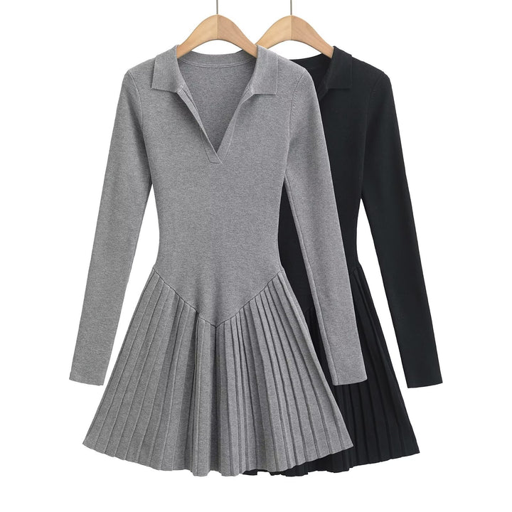 Damen langärmliges Plisseekleid Drune