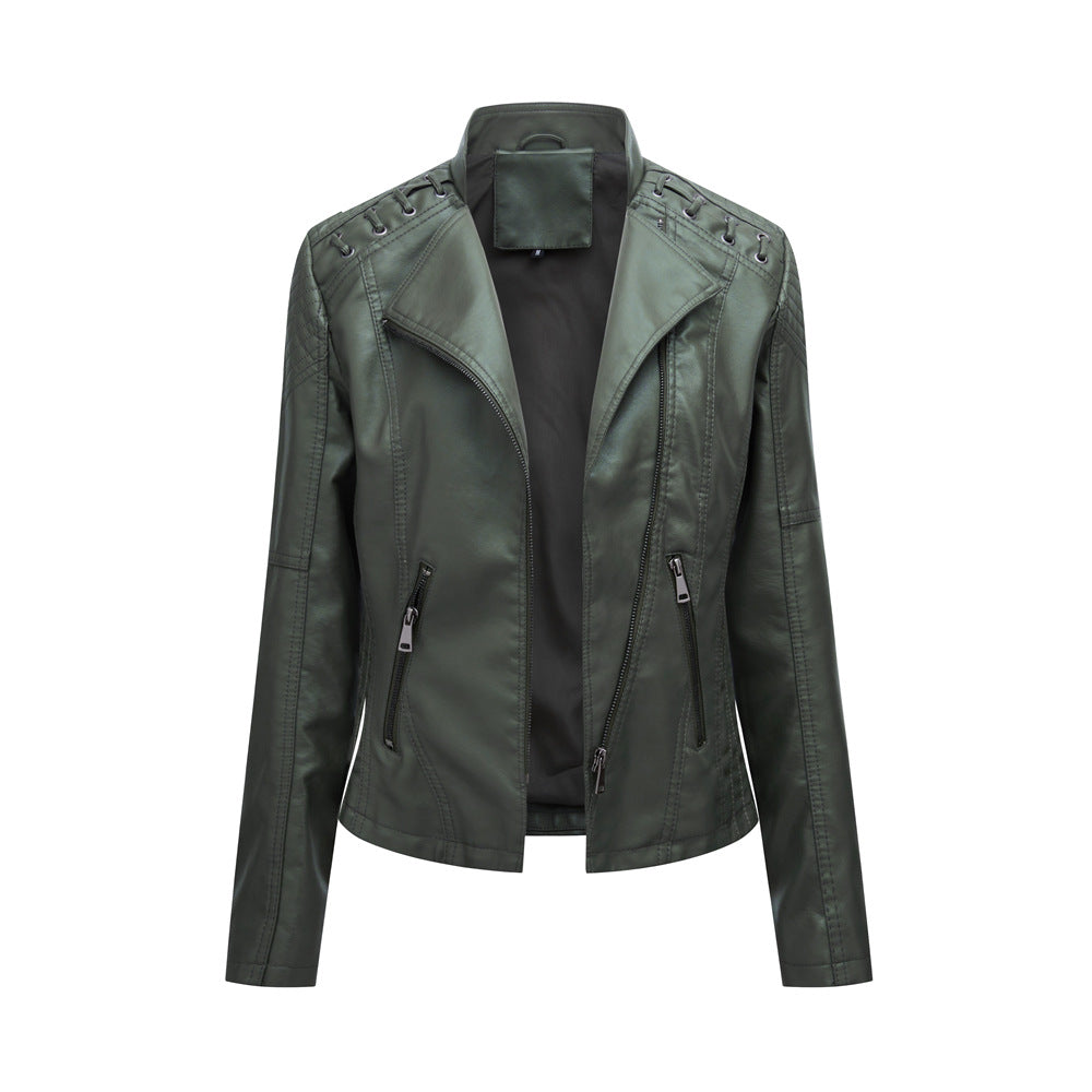 Drune | Enganliegende Lederjacke Mit Schulternaht für Damen - Perfekt für Lässige Tage