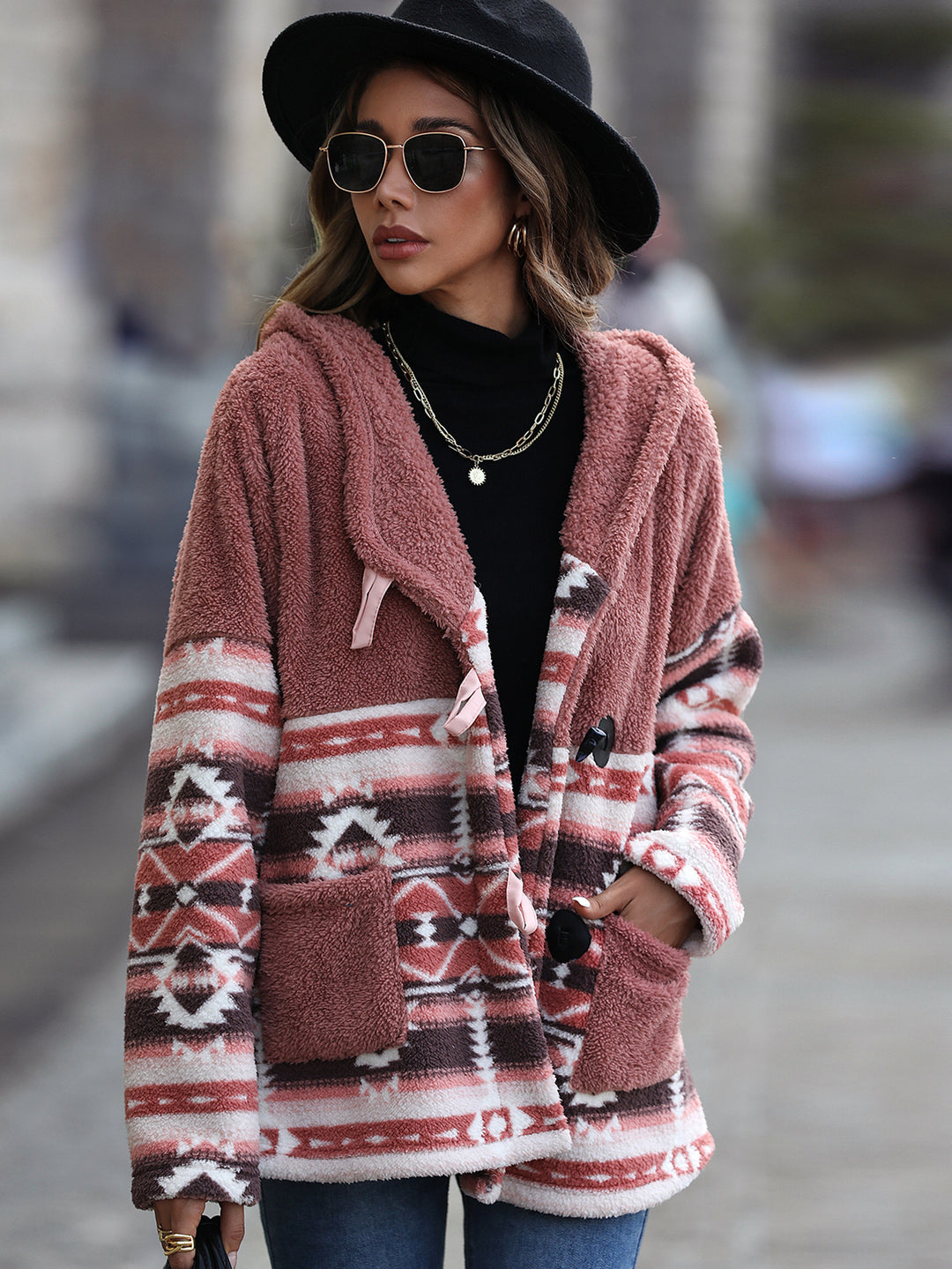 Damen Kuschelige Fleecejacke mit Karomuster und praktischen Taschen Drune