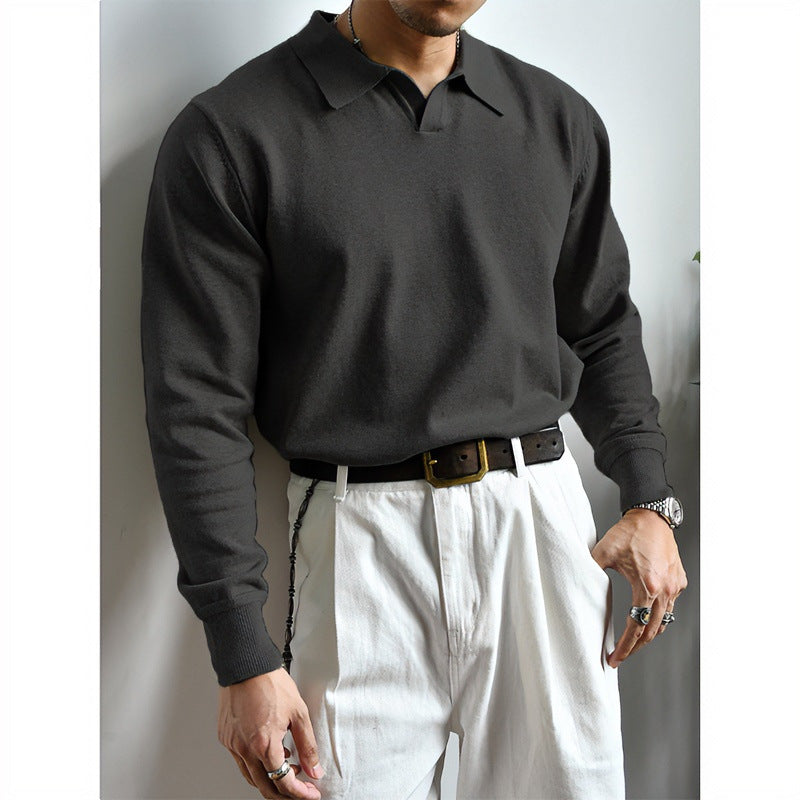 Unisex Oversized Polokragen-Feinstrickpullover mit weitem Schnitt Drune