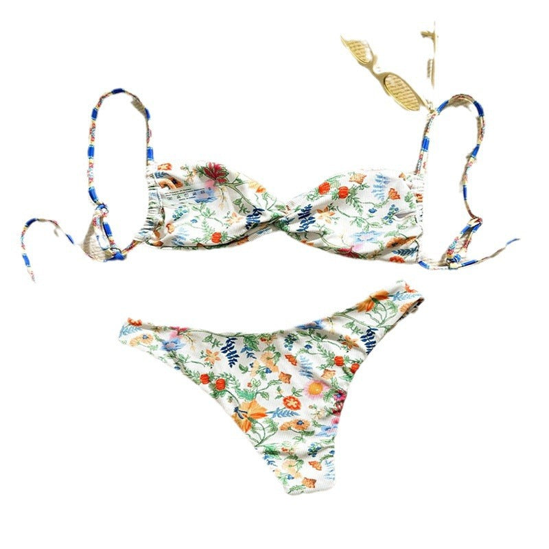 Damen Freizeit-Bikini mit floralen Mustern und verstellbaren Trägern Drune