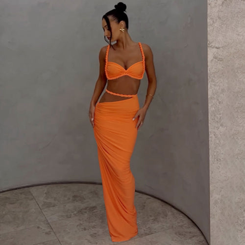 Damen Elegantes Maxikleid mit raffinierter Drapierung und offenen Details Drune