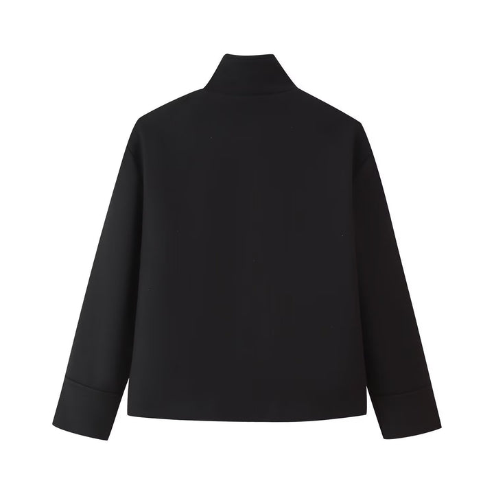 Damen Kurze kastige Jacke mit Stehkragen und durchgehender Knopfleiste Drune