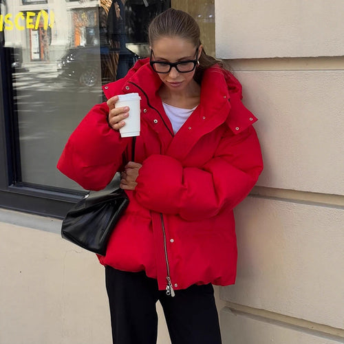 Damen Kurz geschnittene Stepp-Winterjacke mit hoher Kragenkapuze und wattierter Thermofütterung Drune