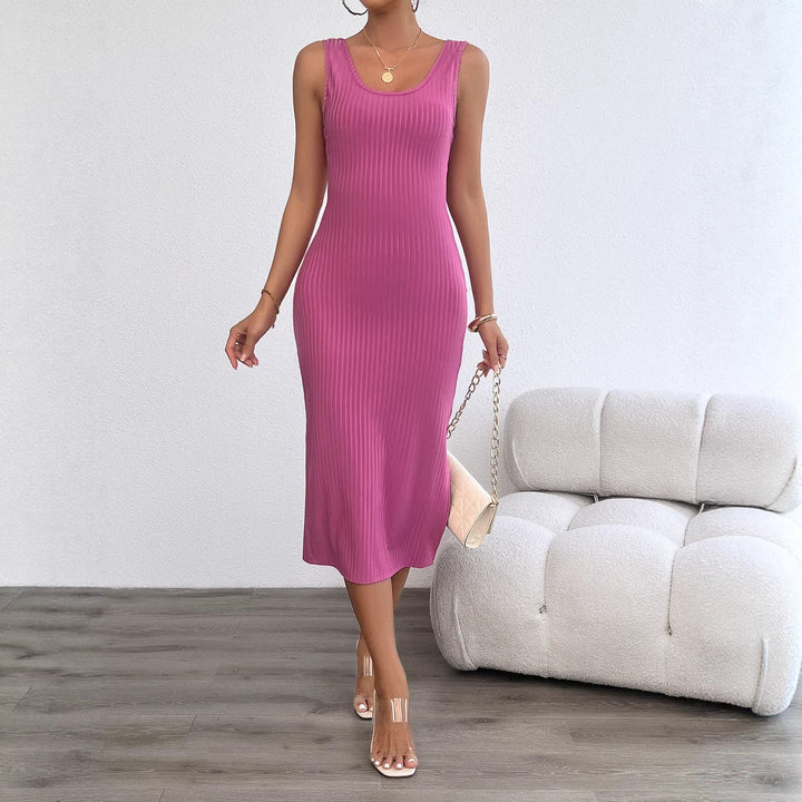 Damen figurbetontes Midi-Kleid aus Rippstrick mit Spaghettiträgern Drune