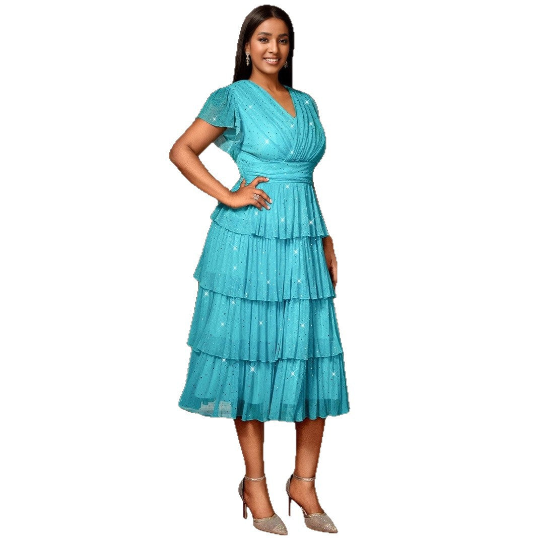 Damen Festliches Kleid mit schimmernden Rüschenschichten Drune