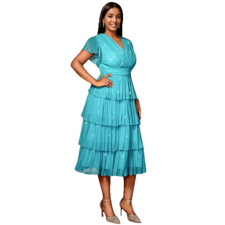 Damen Festliches Kleid mit schimmernden Rüschenschichten Drune