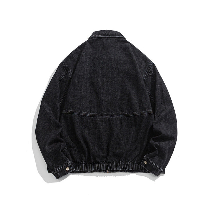 Unisex Kurz geschnittene Denim-Workerjacke mit durchgehendem Reißverschluss und kastiger Silhouette Drune