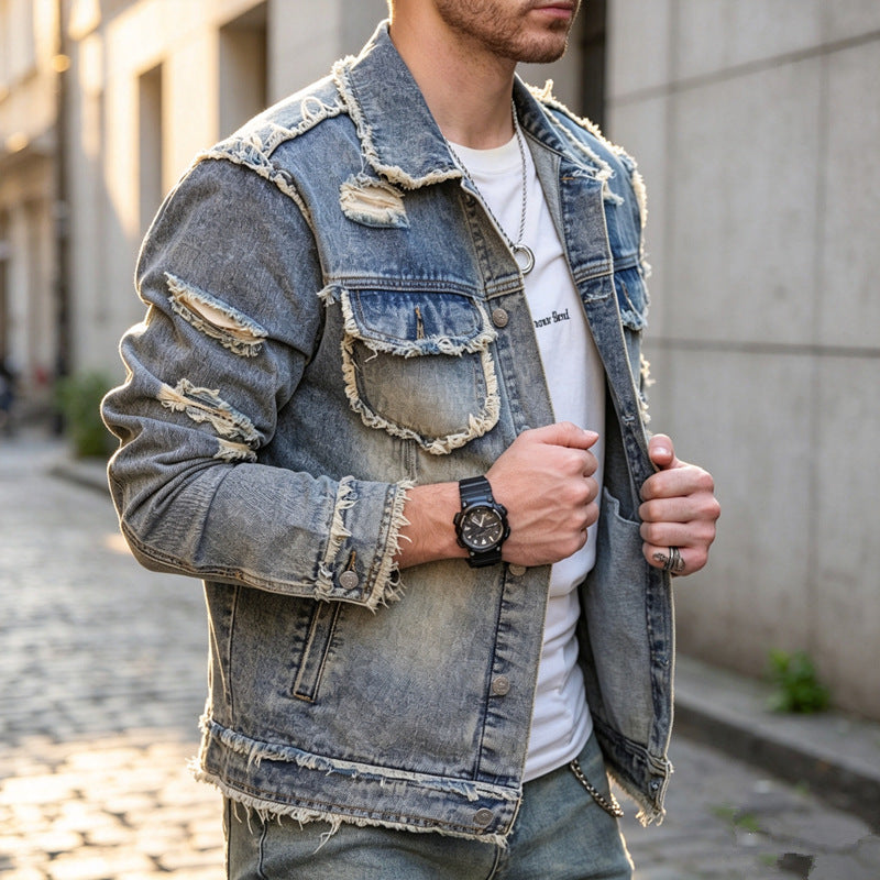 Herren Stylische Destroyed Jeansjacke Drune