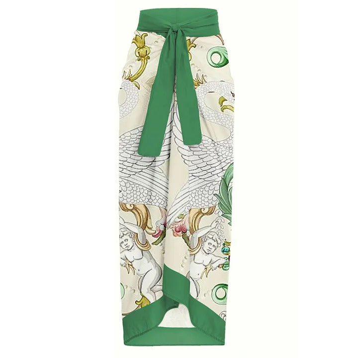 Damen Badeanzug-Set mit floraler Rüschendekoration und elegantem Maxirock Drune