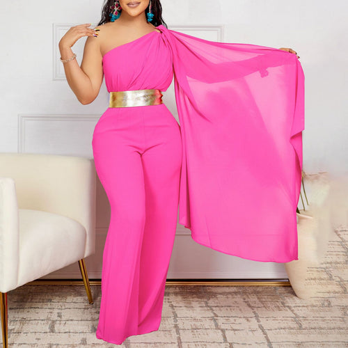 Damen Eleganter Einteiler mit asymmetrischem Design und schimmerndem Gürtel Drune