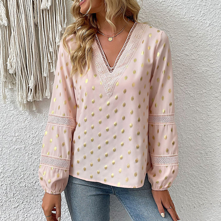 Damen Elegantes Blusenshirt mit Rüschen und Gold-Details Drune