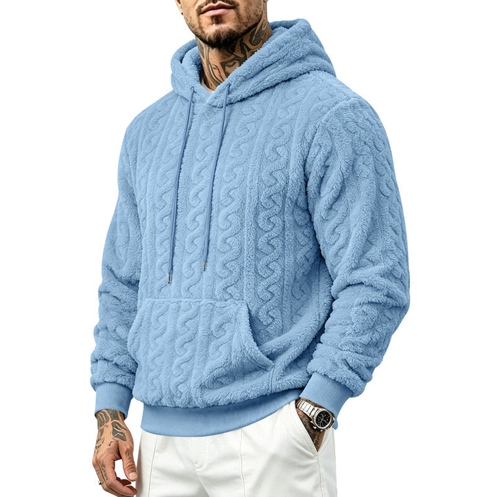 Herren Teddy-Fleecepullover mit Zopfmuster, Kapuze und Kängurutasche Drune