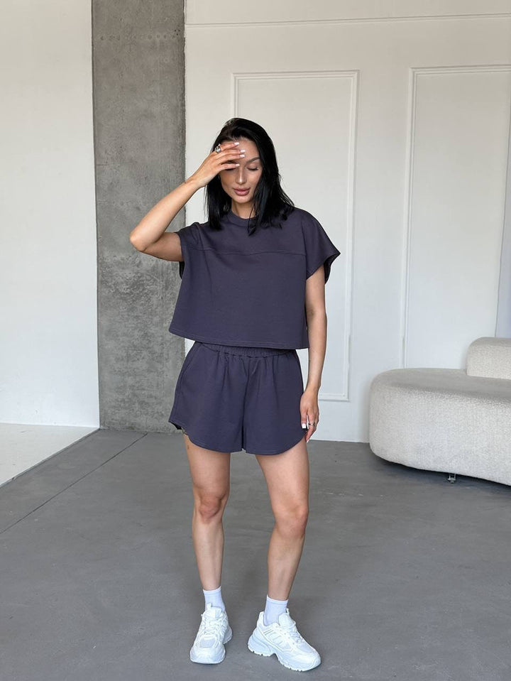 Damen Sportliches Kurzarm-Oberteil und Shorts-Set Drune