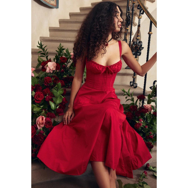 Damen Maxikleid mit schulterfreier Silhouette und romantischem Rüschendetail Drune
