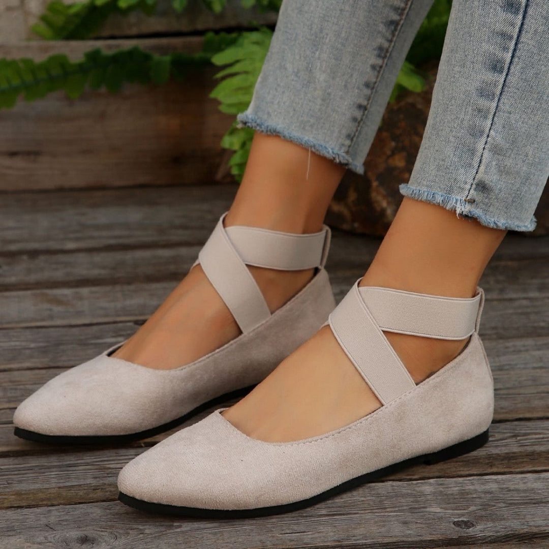 Damen elegante Ballerinas mit gekreuzten Riemen und weichem Obermaterial Drune