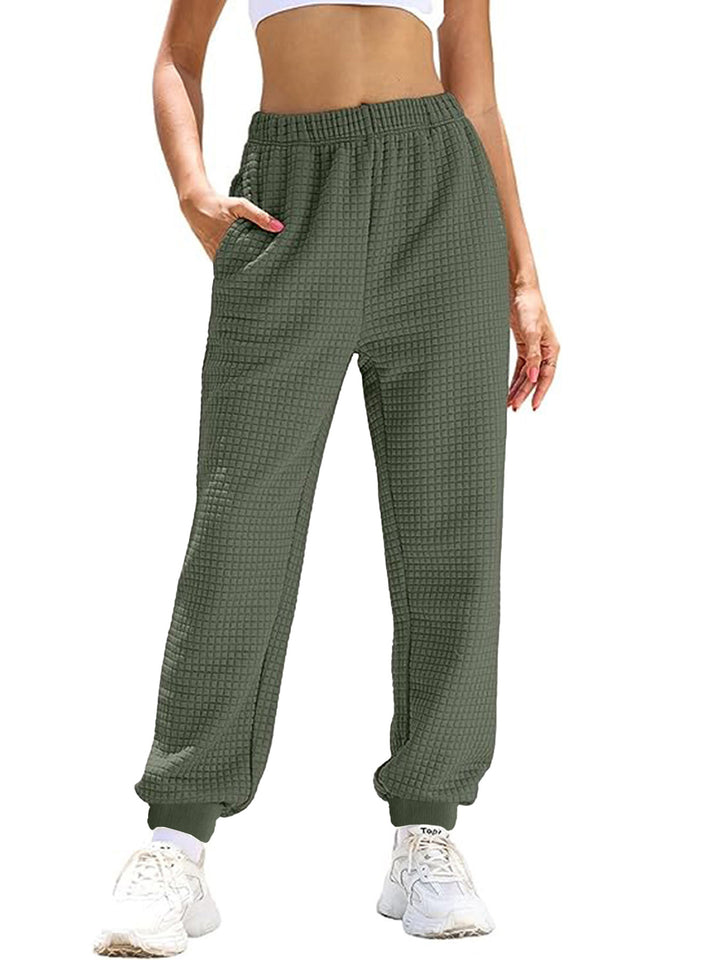 Damen Lässige Waffelstrick-Loungehose mit hohem Elastikbund und Bündchen Drune