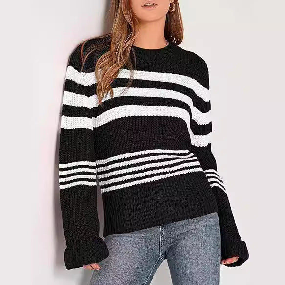 Damen Strickpullover mit modernen Kontraststreifen und lässigem Schnitt Drune
